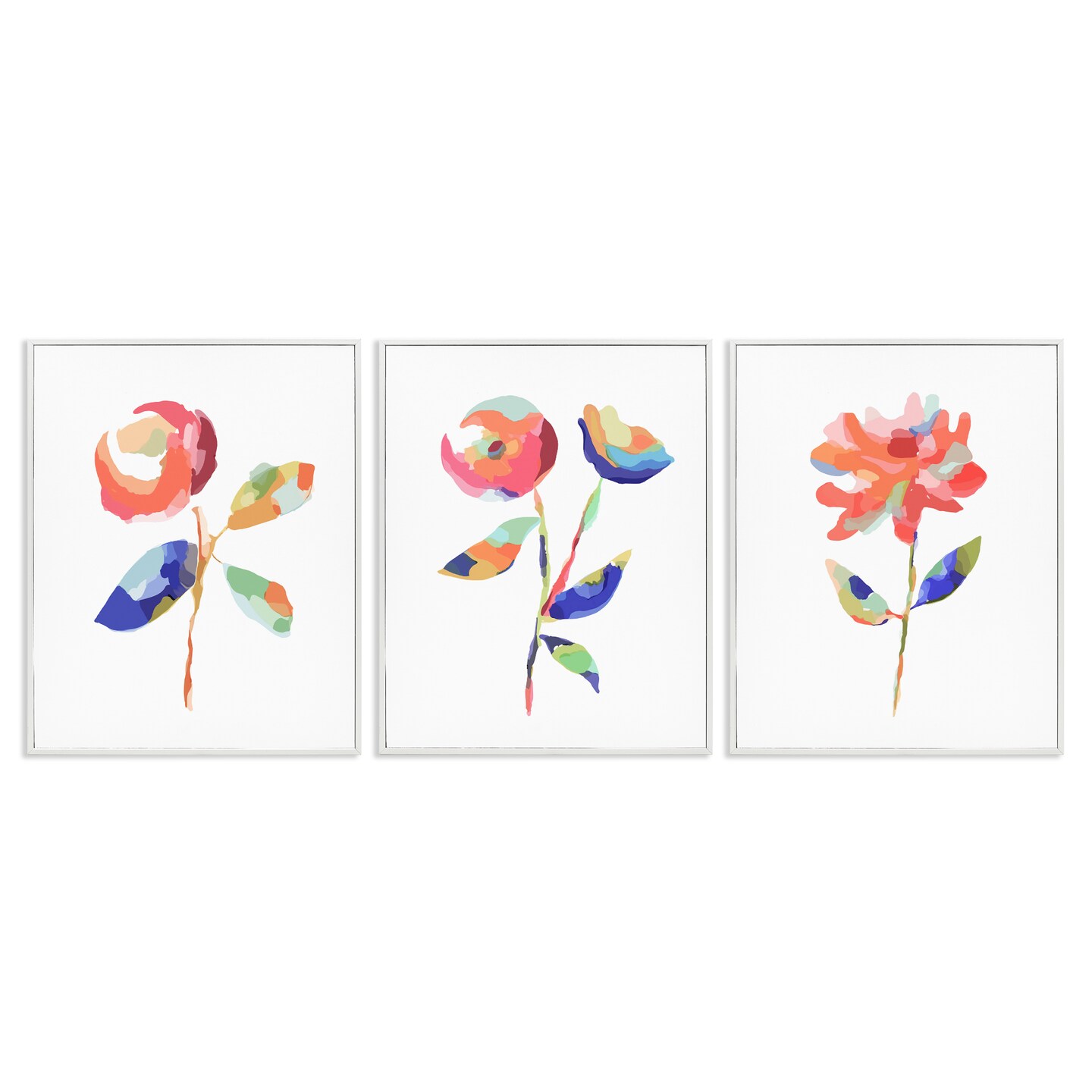 Stupell Industries Brushed Freeflow Flower 3pc Framed Giclee Wall Art Set Design by Lisa Nohren