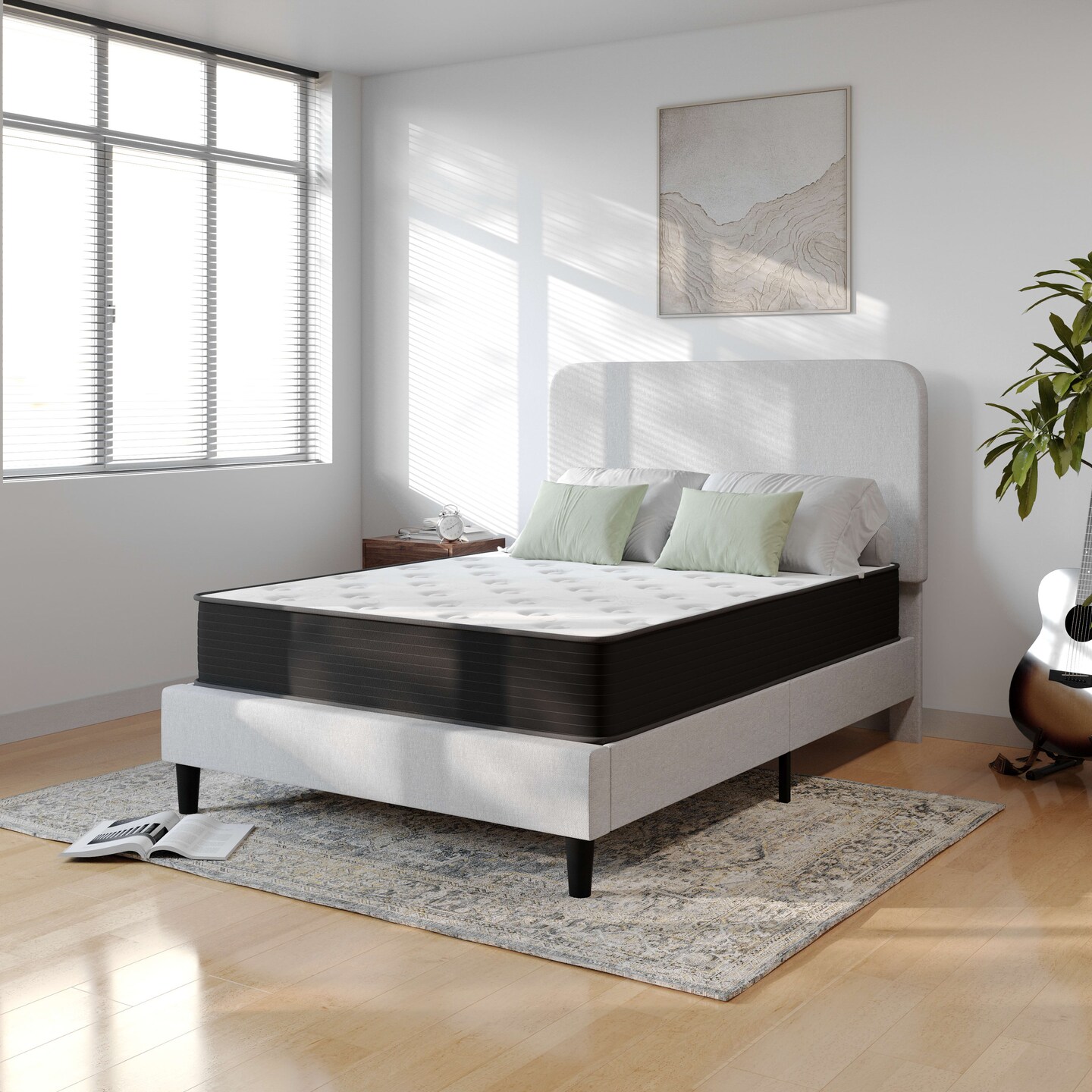 Emma and Oliver Drift 10 Inch Hybrid Mattress, High Density Cooling Foam and Pocket Spring Mattress in a Box, CertiPur-US Certified Foam, White/Black