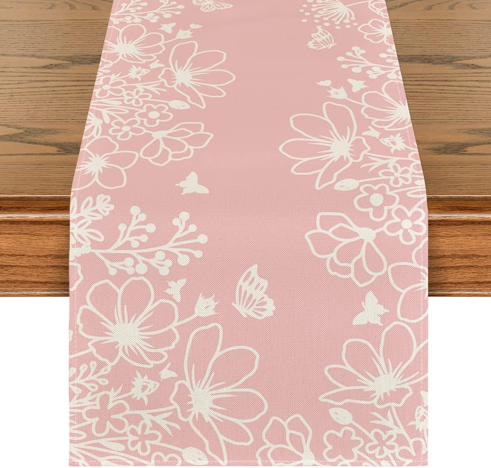 Bloom Flowers & Butterfly Table Runner – Seasonal Spring & Holiday Décor for Dining & Kitchen