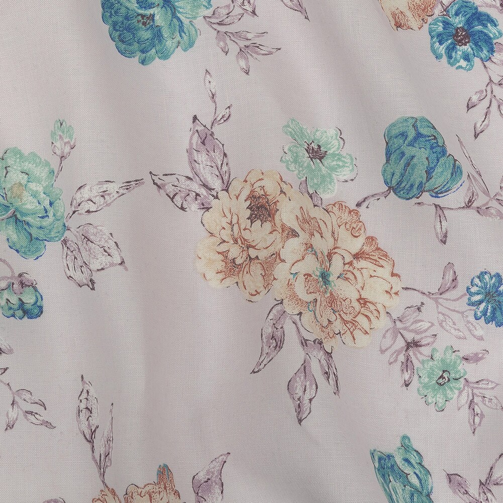 1 Yard Lilac Floral Printed Linen Woven Fabric for Dresses Skirts and Shirts