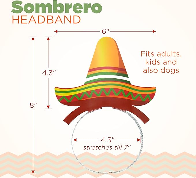 4E&#x27;s Novelty 9 Pack Sombrero Headband Party Bulk &#x2013; Cinco De Mayo Party Favors Supplies, Birthday &#x26; Taco Tuesday Accessories