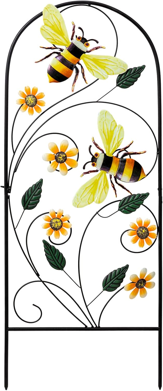 34" Metal Garden Stakes with Flowers & Bees – Vibrant Spring Yard Decor