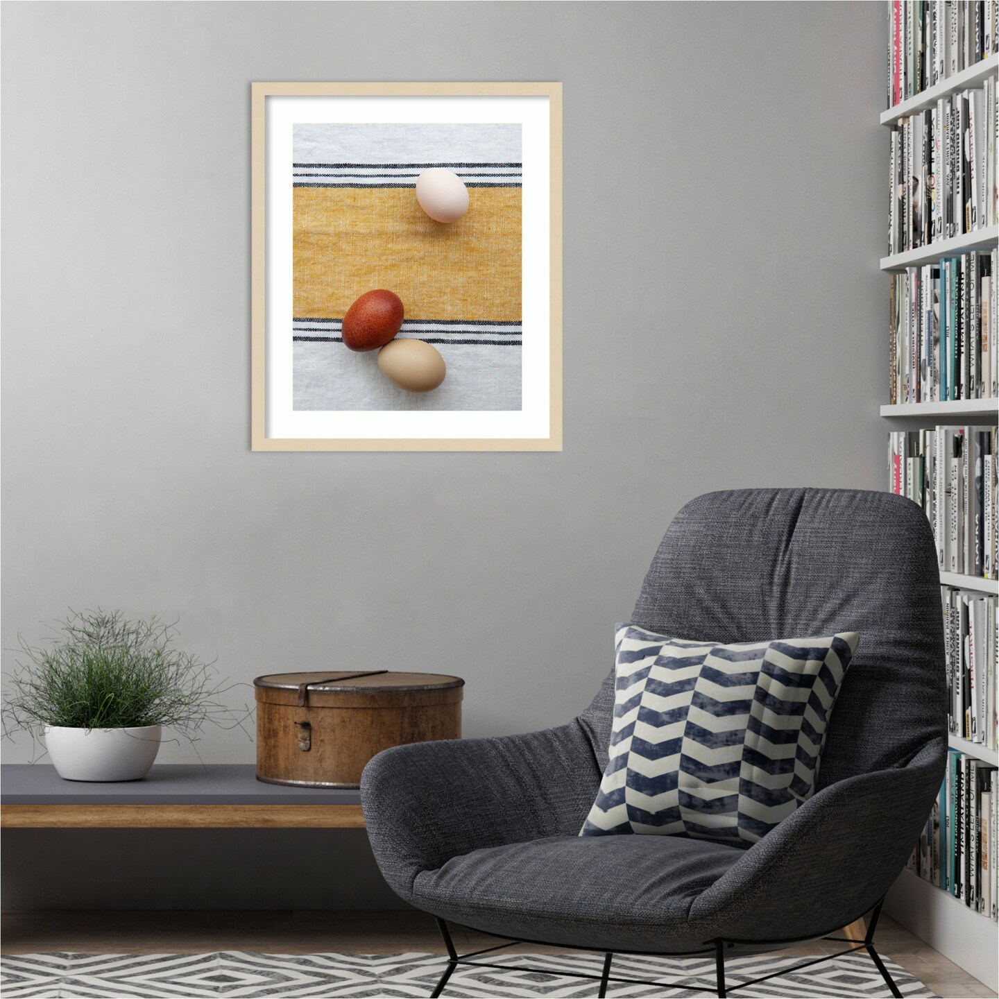 Eggs on Ochre Napkin by Tania Soderman Wood Framed Wall Art Print
