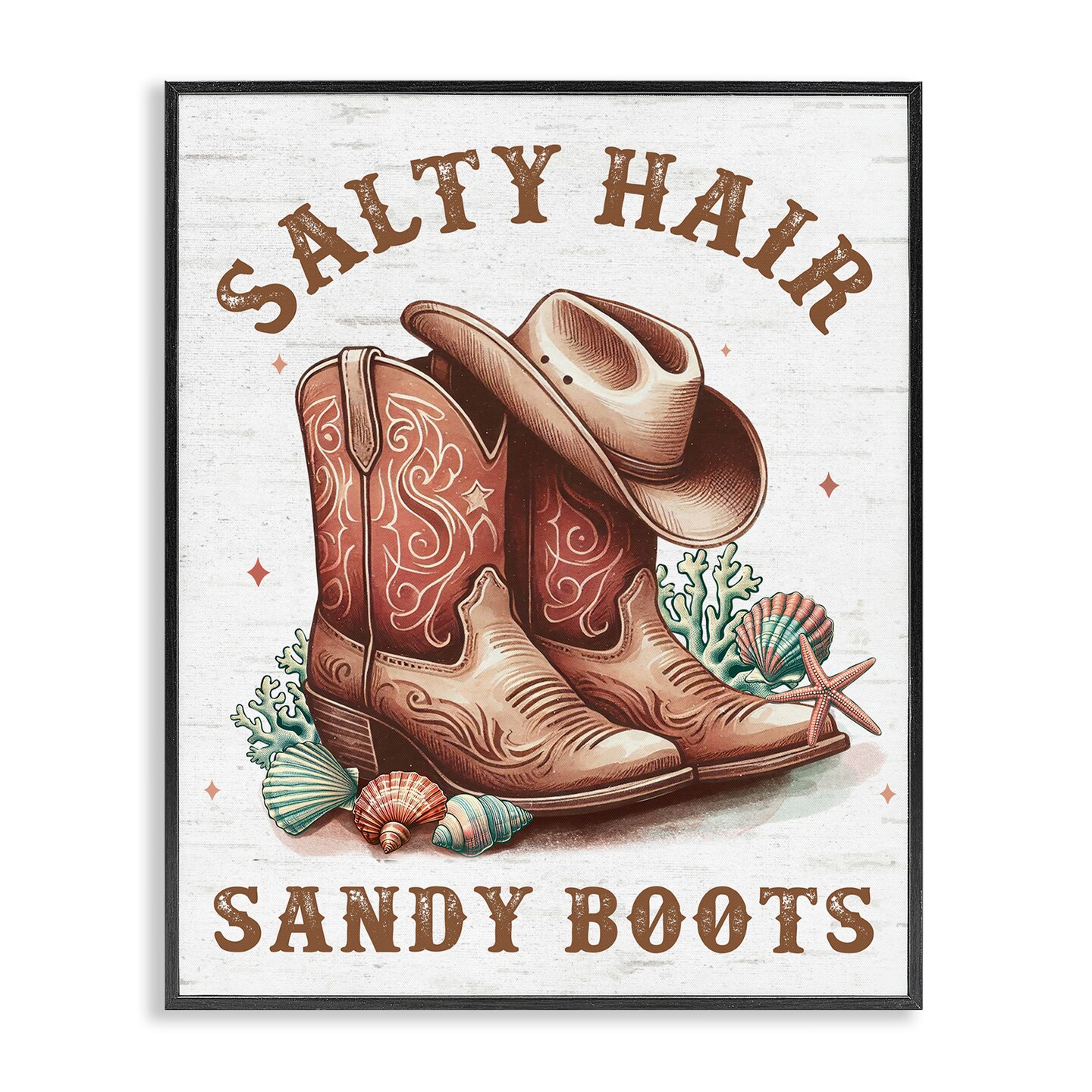 Stupell Industries Coastal Cowgirl Boots Framed Giclee Wall Art Design by Lettered and Lined