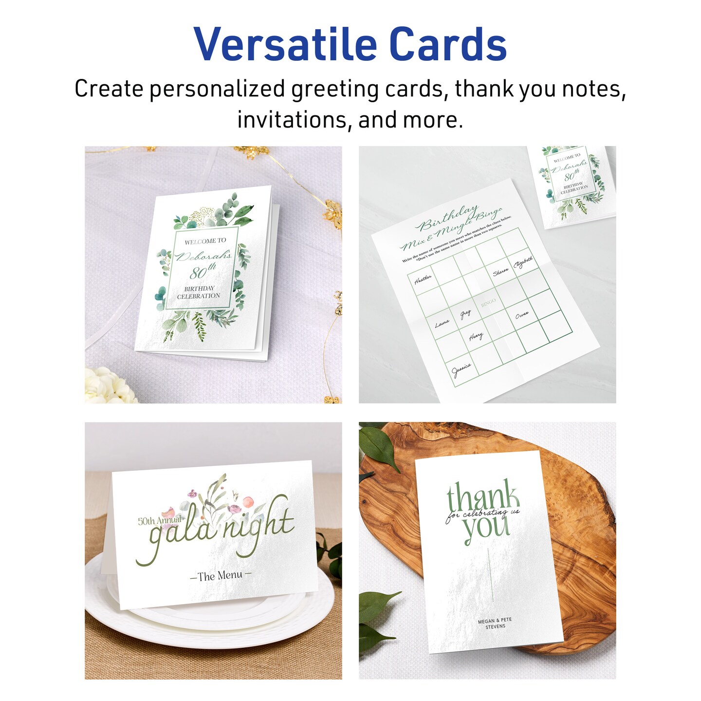 Avery Glossy White Greeting Cards, 5-1/2" x 8-1/2" Rectangle Half Fold