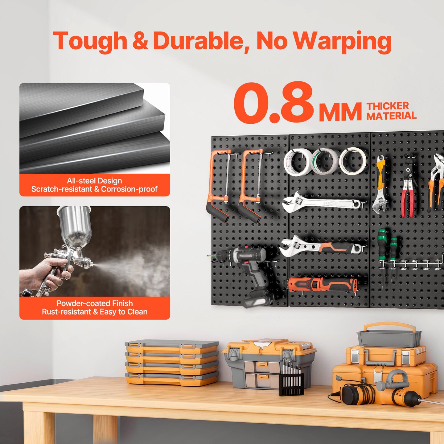 Black Metal Pegboard Panels with Volcanic Holes, 132 lbs Load