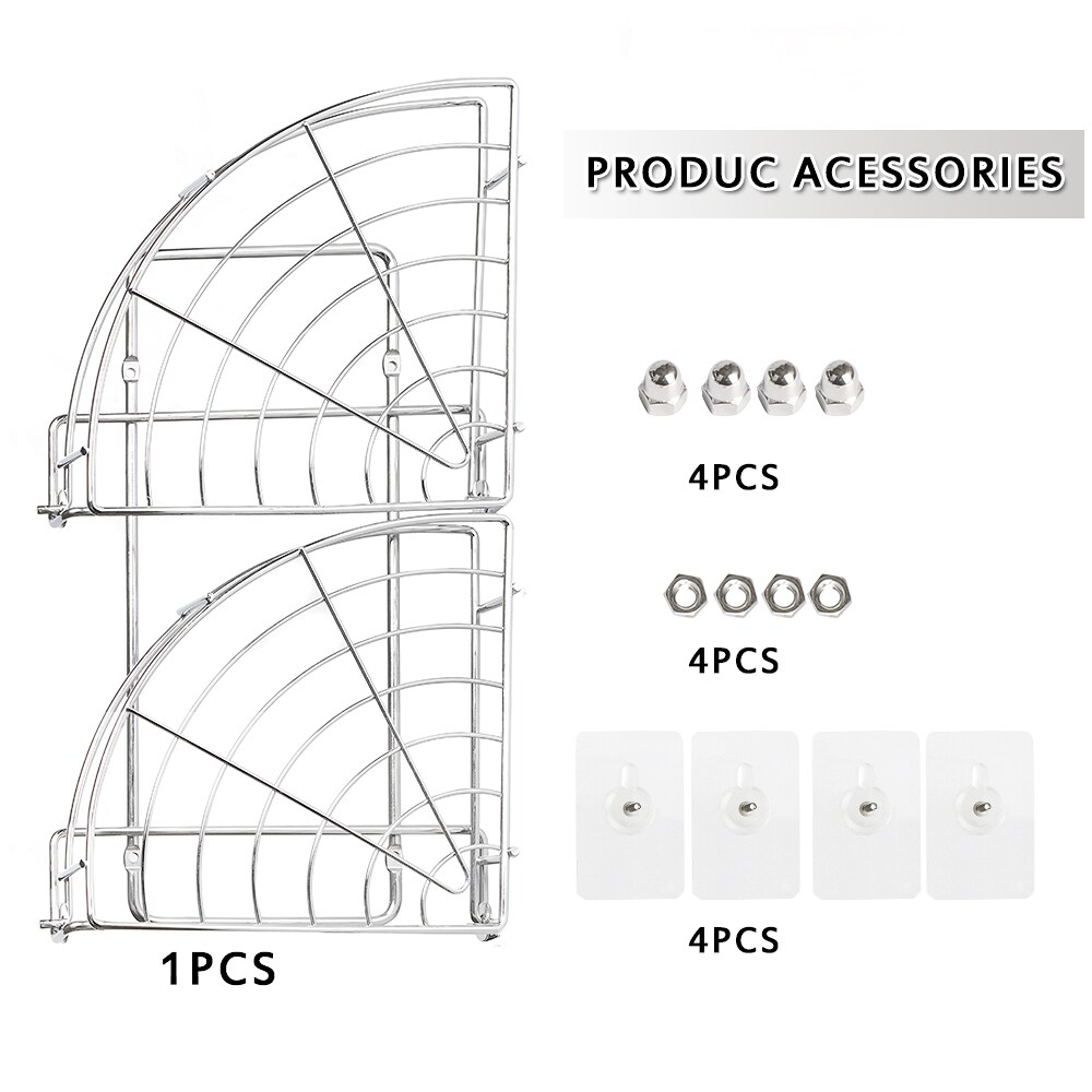 Bathroom Corner Two-Level Wall-Mounted Storage Shelf, Stainless Steel Without Drilling