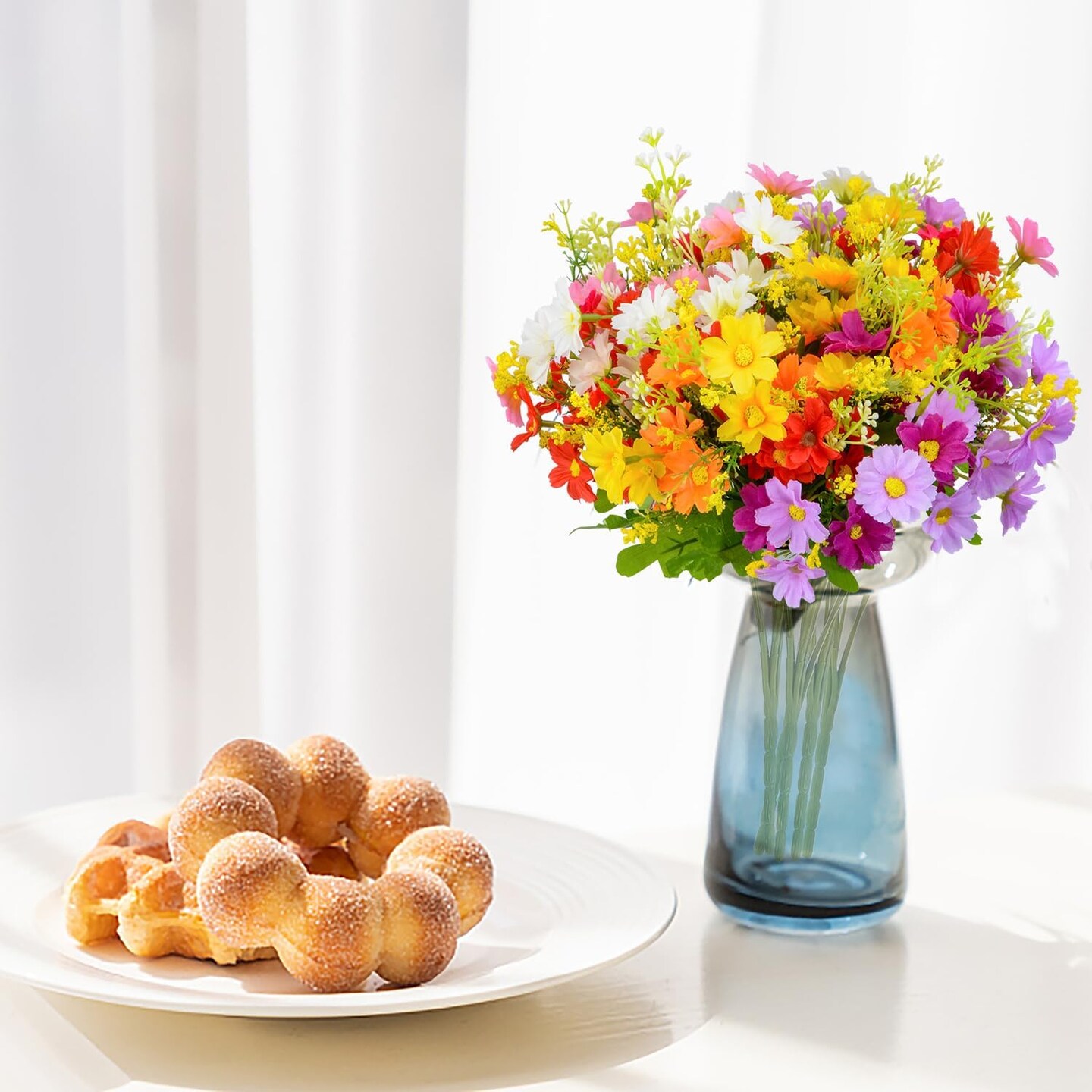 Artificial Cemetery Daisy Flowers with Vase – Silk Memorial Bouquet for Grave & Headstone Decoration