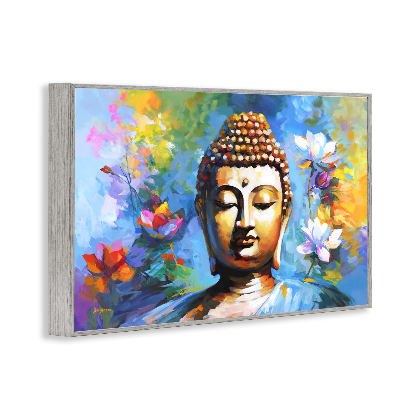 Stupell Industries Buddha with Bright Lotus Framed Giclee Wall Art Design by Leon Devenice