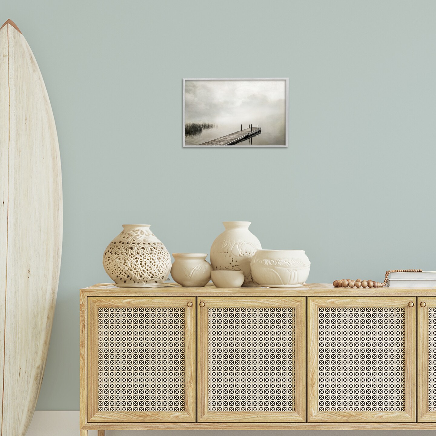 Stupell Industries Mysterious Foggy Lake Dock Framed Giclee Wall Art Design by Peter Hawkins