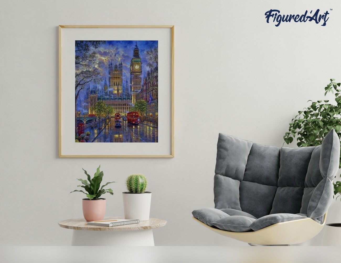 Figured&#x27;Art Paint by Numbers for Adults with Frame London in the dusk 16&#x22;x20&#x22; - Craft Art Painting DIY Kit Canvas Already Stretched on a Wooden Frame