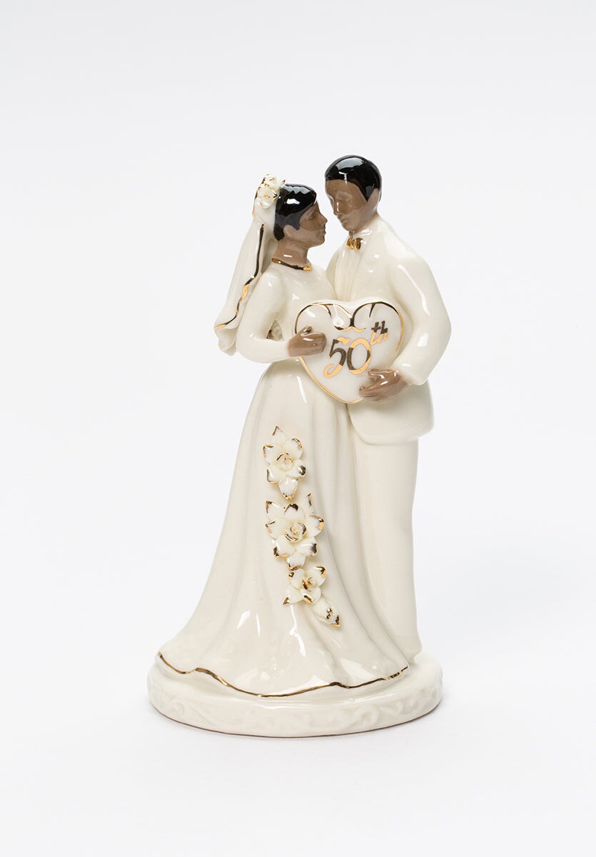 Ceramic African American 50th Anniversary Couple Cake Topper, Anniversary D&#xE9;cor or Gift