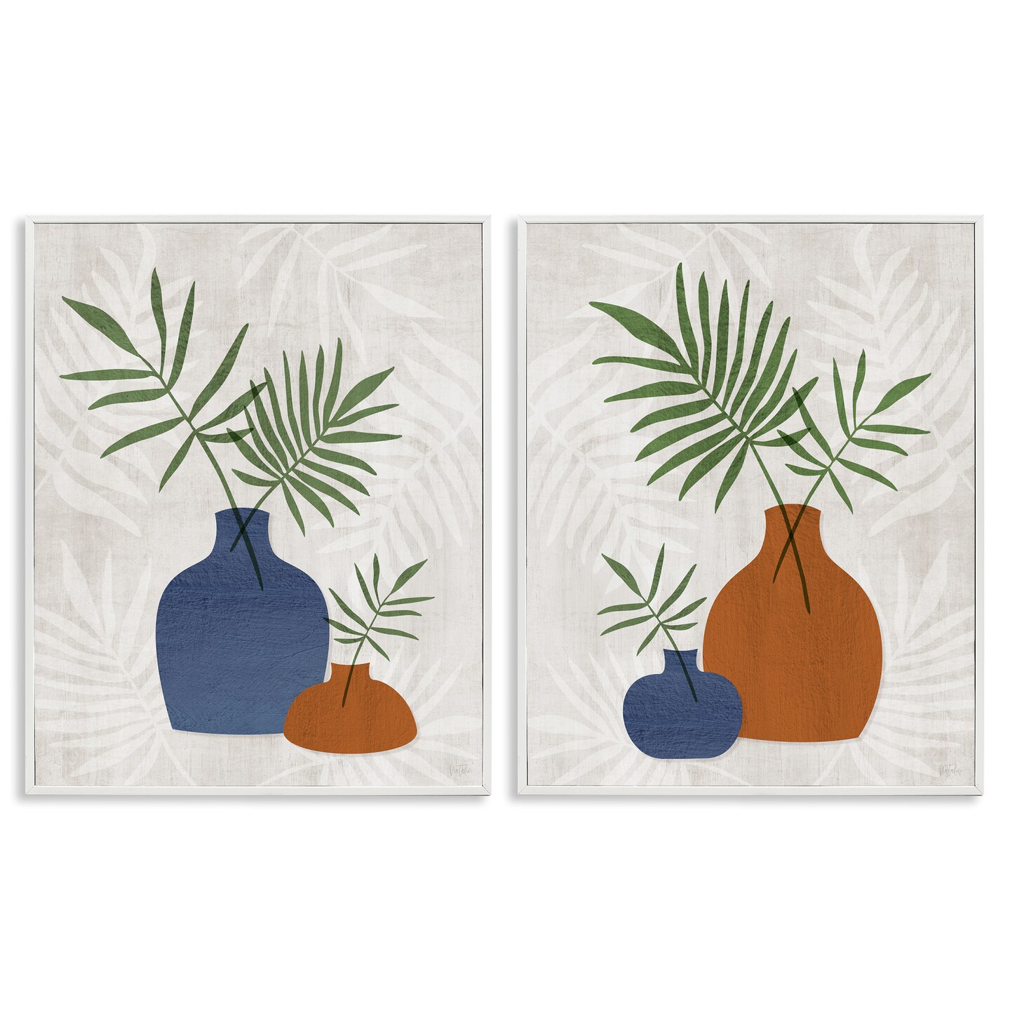 Stupell Industries Midcentury Palm Vases 2pc Framed Giclee Wall Art Set Design by Natalie Carpentieri