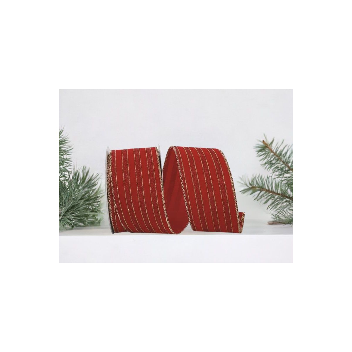 2.5&#x22; Glitter Stripe Velvet Ribbon: Red/Gold (10 Yards)