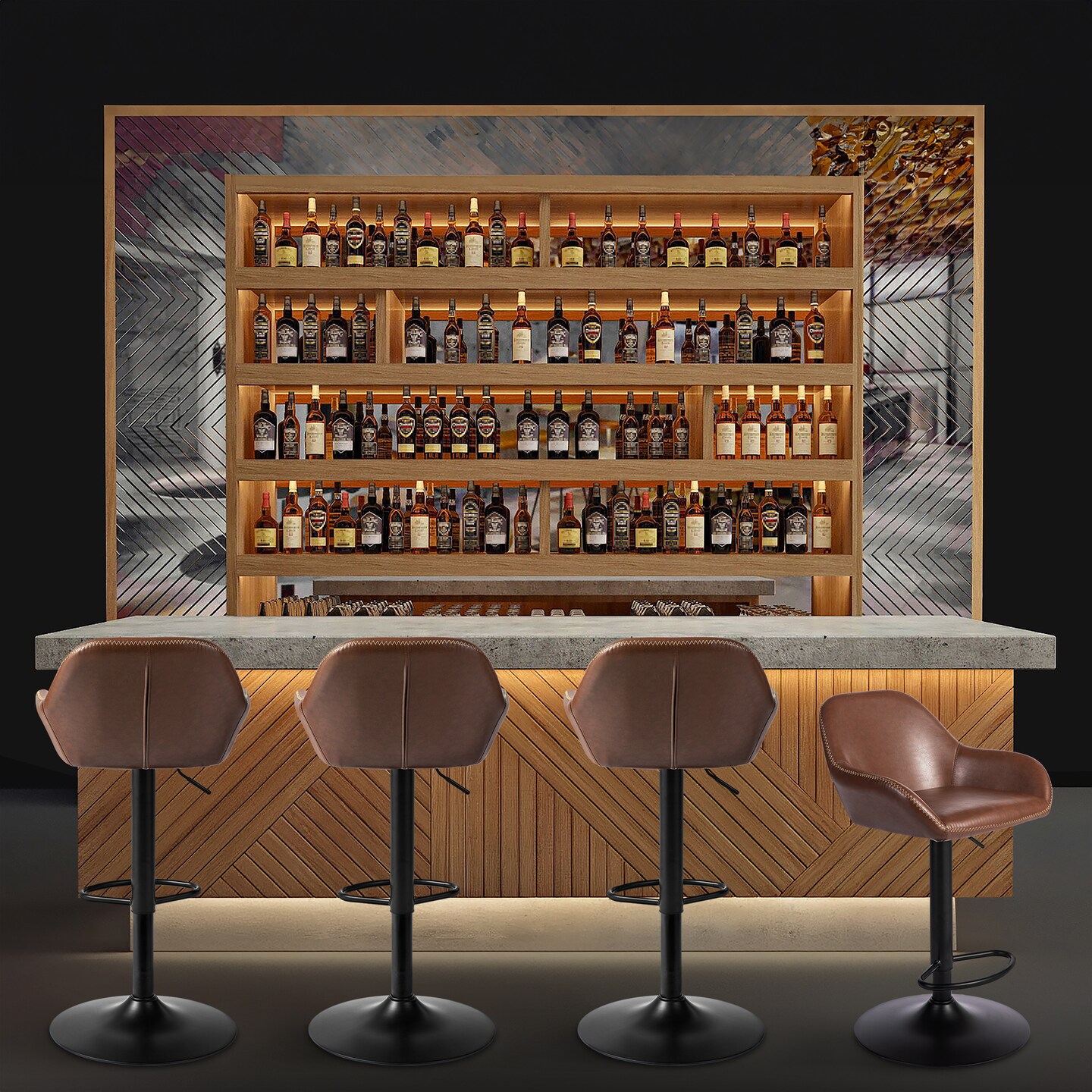 Set of 1/2/3/4 Mid-Century Modern Leatherette Gaslift Adjustable Swivel Bar Stools