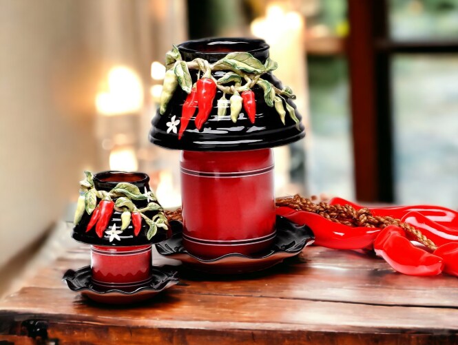 Ceramic Small Size Chili Pepper Candle Shade and Base, Home D&#xE9;cor, Gift for Her, Gift for Mom, Kitchen D&#xE9;cor, Farmhouse D&#xE9;cor