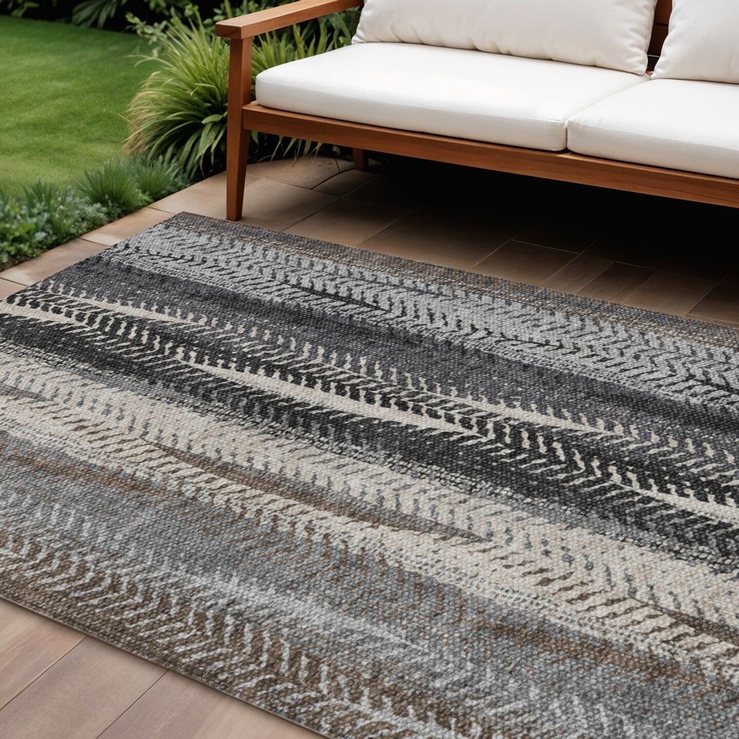 Edge Collections - 10' x 14' - Brown - Washable Area Rug Botanical Leaves for Indoor and Outdoor Use - 1 Piece