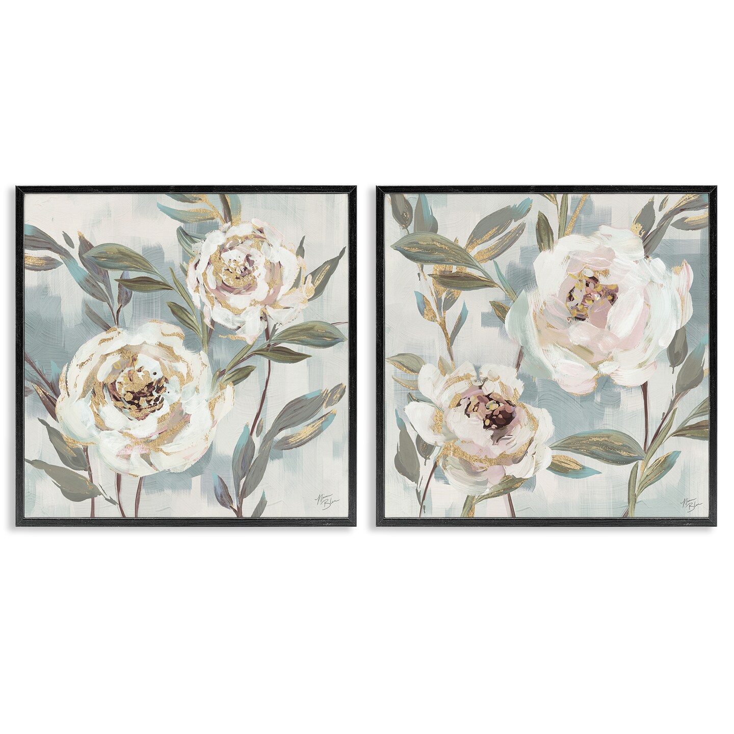 Stupell Industries Country Antique Blossoms 2pc Framed Giclee Wall Art Set Design by Nina Blue