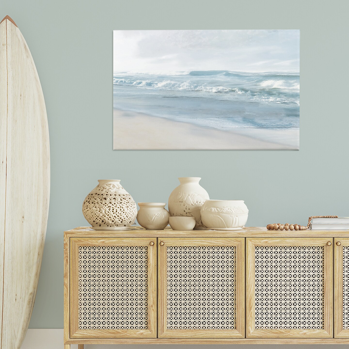 Stupell Industries Calm Blue Beach Waves Canvas Wall Art Design by Mike Calascibetta