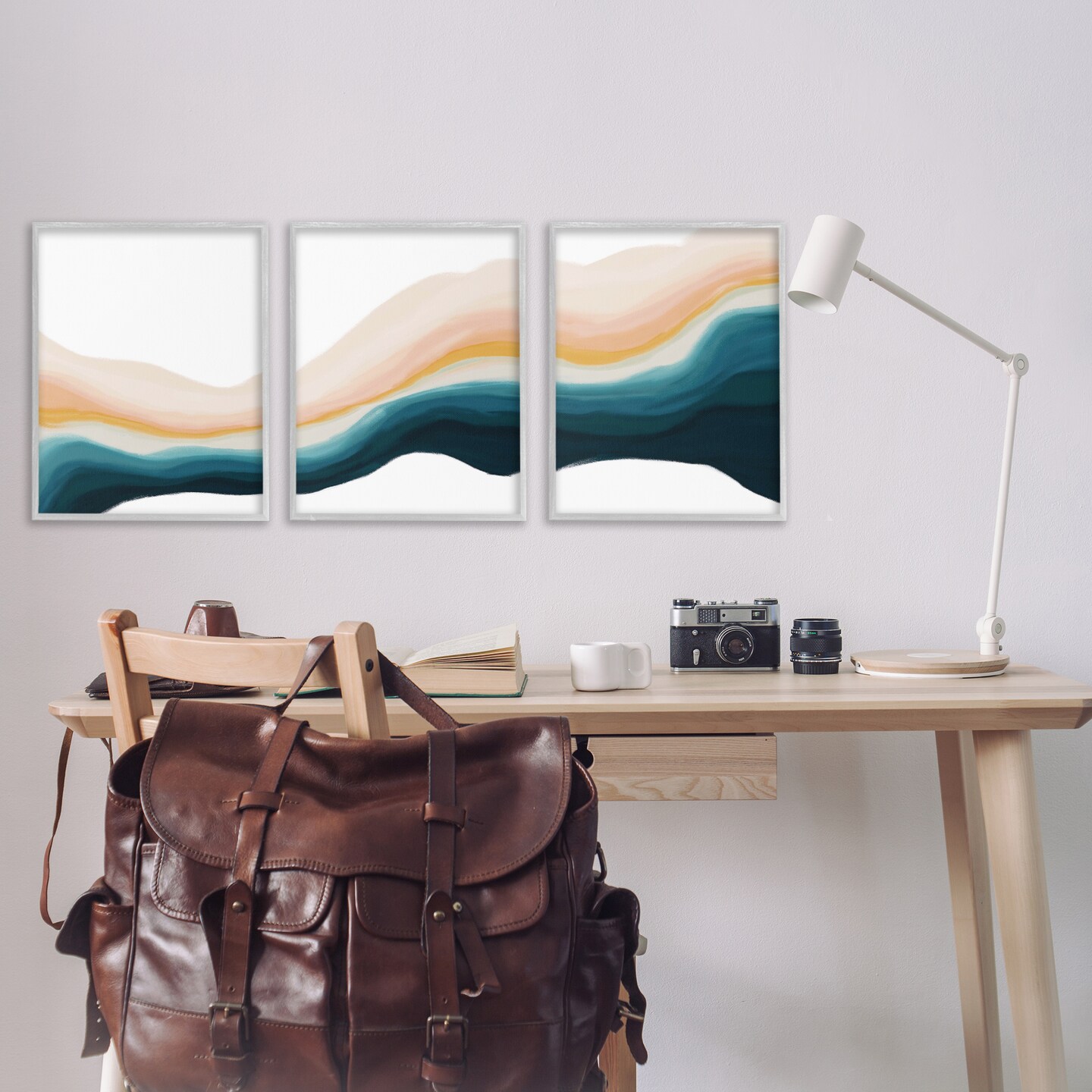 Stupell Industries Fluid Peach Swirl 3pc Framed Giclee Wall Art Set Design by JJ Design House, LLC.