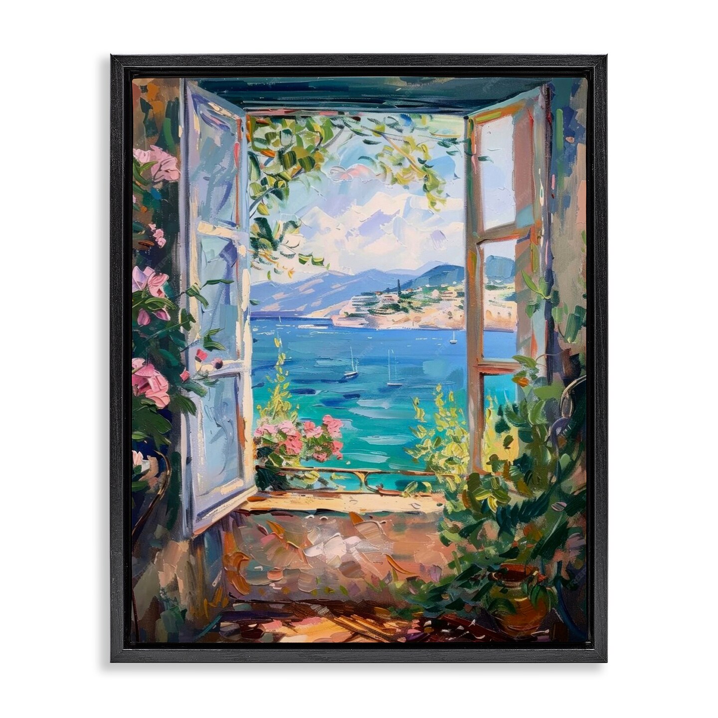 Stupell Industries Window Sea View Floater Framed Canvas Wall Art Design by LSR Design Studio