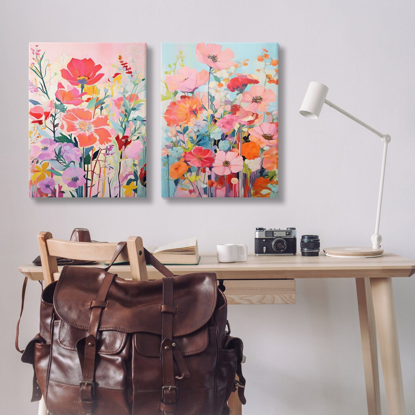 Stupell Industries Bright Contemporary Flowers 2pc Canvas Wall Art Set Design by LSR Design Studio