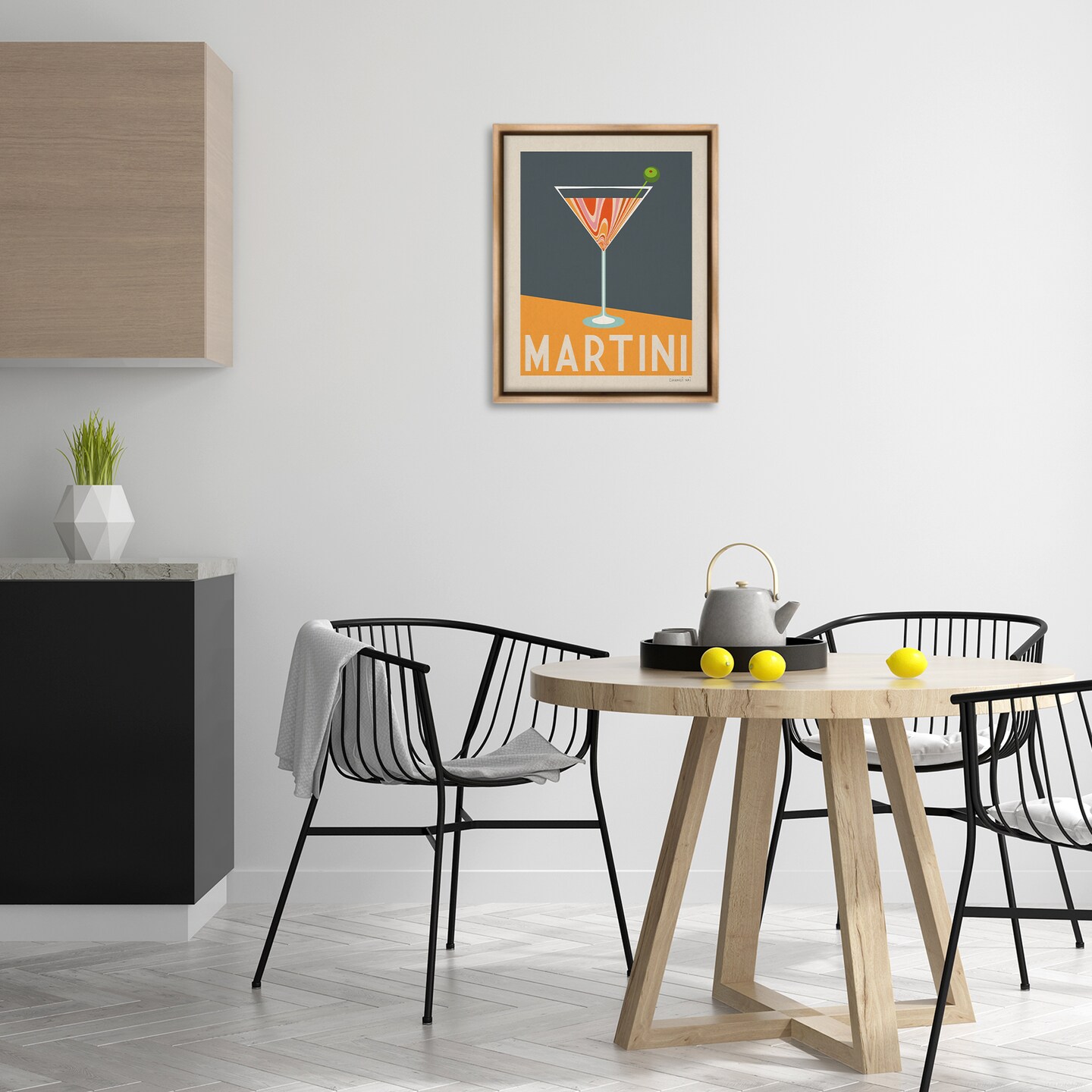 Stupell Industries Retro Swirled Martini Floater Framed Canvas Wall Art Design by Danhui Nai