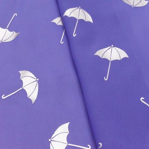 Purple/Silver Metallic Umbrella Foil Printed Chiffon Fabric By the Yard