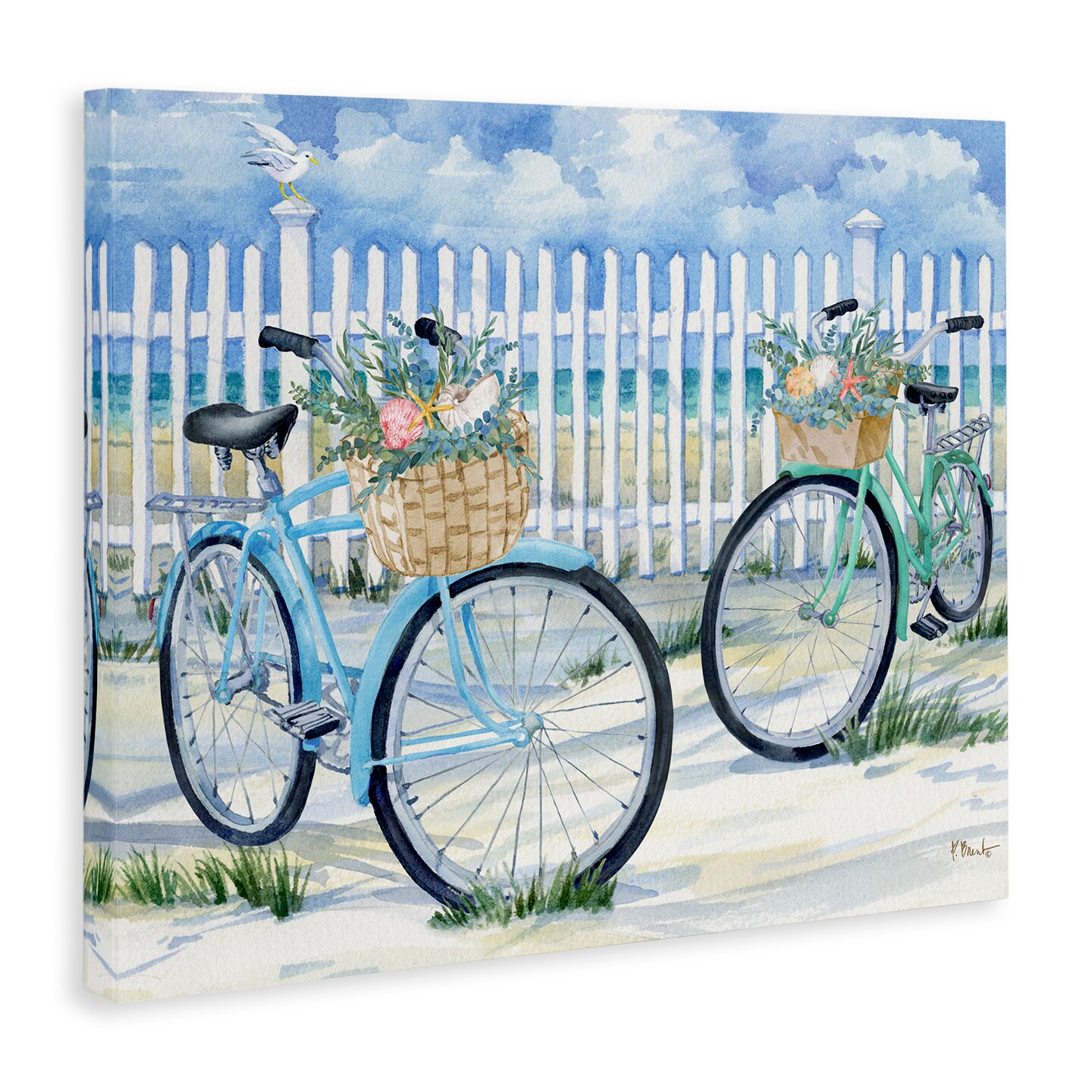 Stupell Industries Bicycles at Beach Fence Canvas Wall Art Design by Paul Brent