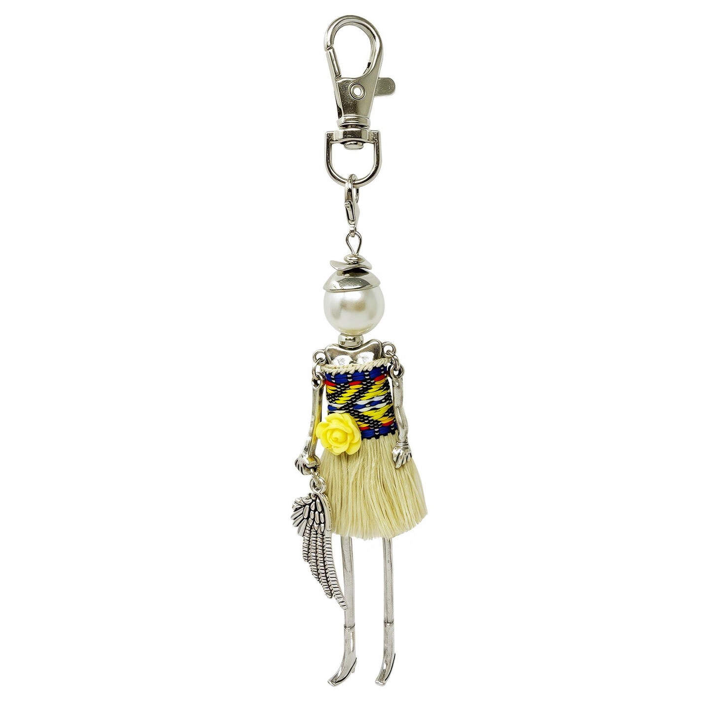 Wrapables Hanging Fashionista Doll Keychain, Crystal Rhinestone Keyring Bag Charm, Boho Rose