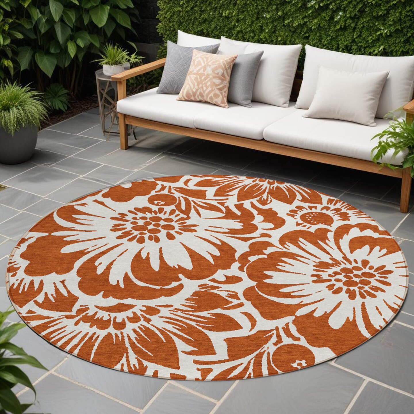 Edge Collections - 8' - Orange - Artistic Floral Area Rug for Indoor and Outdoor Use - 1 Piece