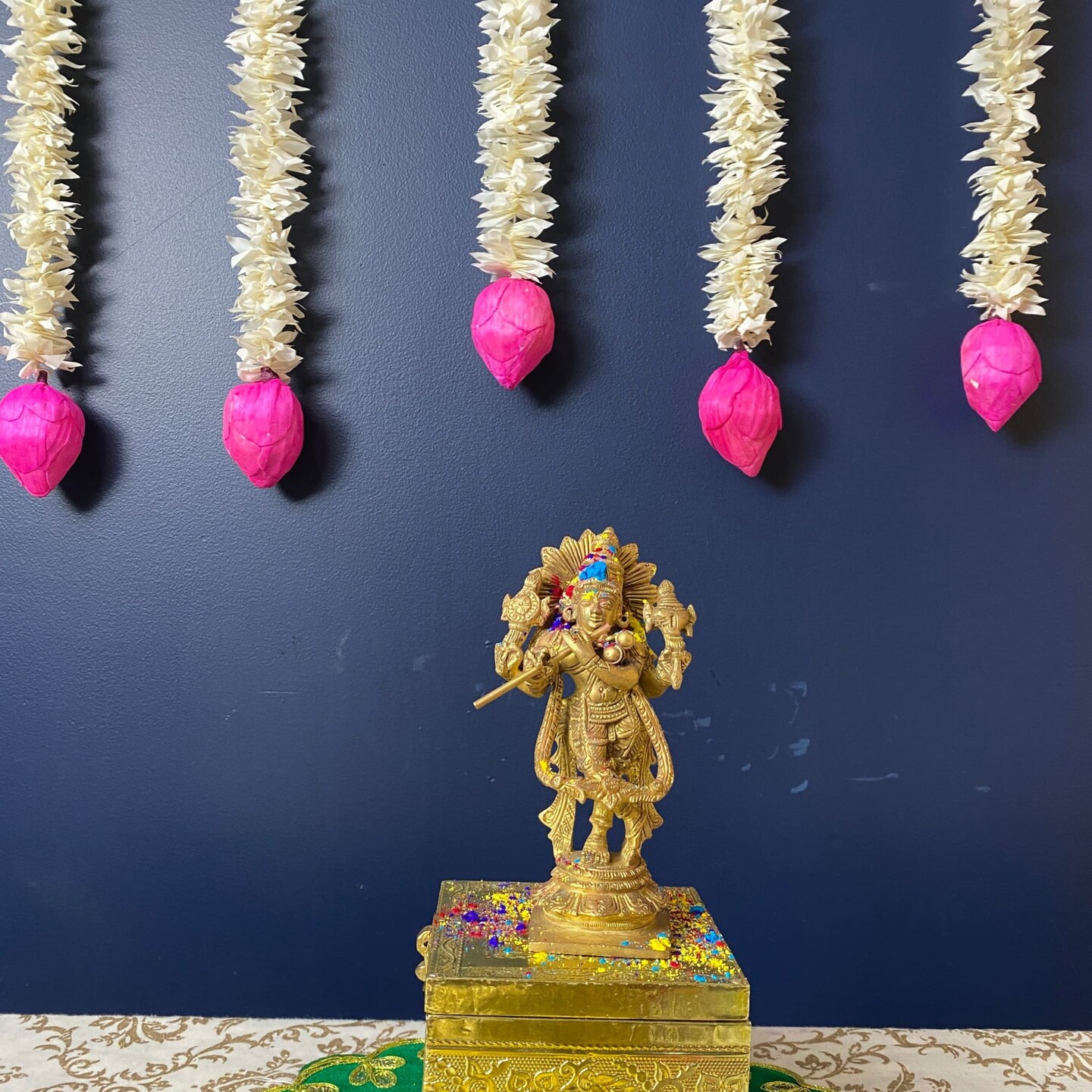 Lotus Buds Jasmines Gajra Artificial Floral Decor Indian Wedding Decor Garland for Decoration Strings with Jasmine Diwali Pooja Backdrop Day of the Dead