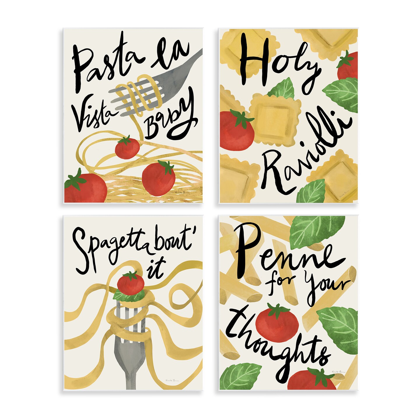 Stupell Industries Funny Pasta Puns 4pc Wall Plaque Art Set Design by Farida Zaman
