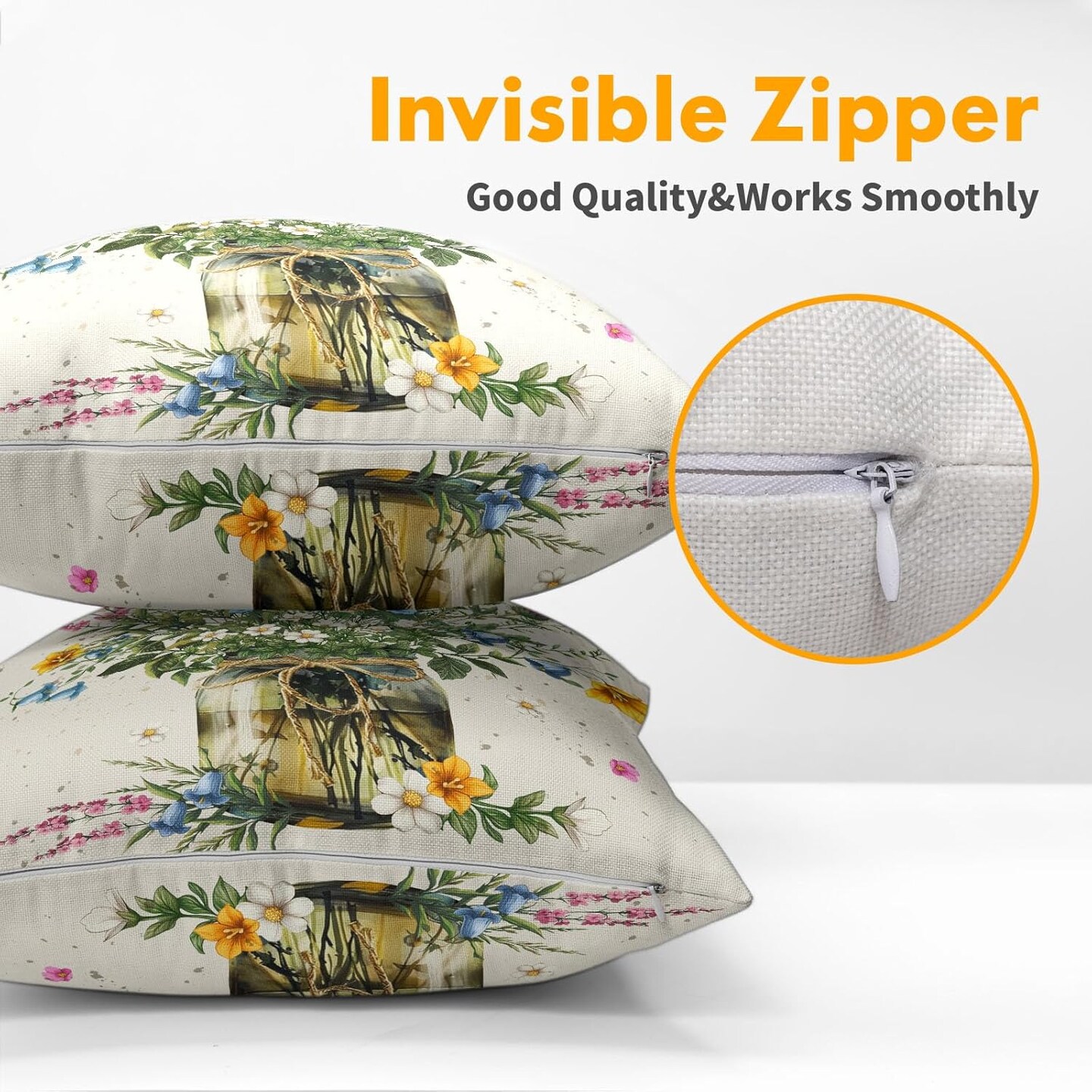 Spring Wildflower Throw Pillow Covers 18X18 Inches Set of 2 Multi Colored Daisy Flowers Mason Jar Pillowcase Soft Cotton Linen Square Spring Cushion Covers for Home Sofa Patio Bedroom