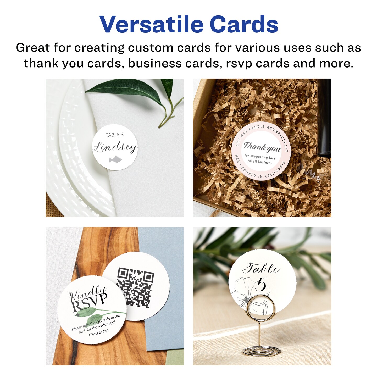 Avery Printable Matte White Cards with Sure Feed, 2" Diameter Round