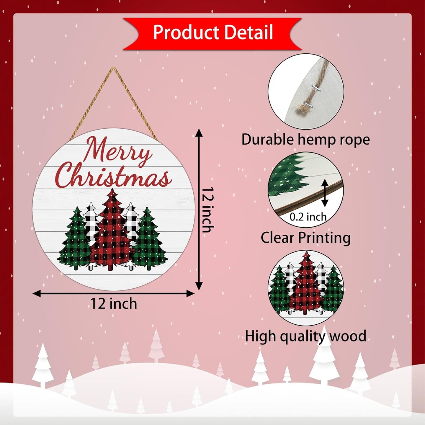 Christmas Decorations Indoor Door Decorations Merry Christmas Sign Buffalo Plaid Tree Wall Decor Wooden Front Door Hanger for Porch Wall Indoor Home Decor