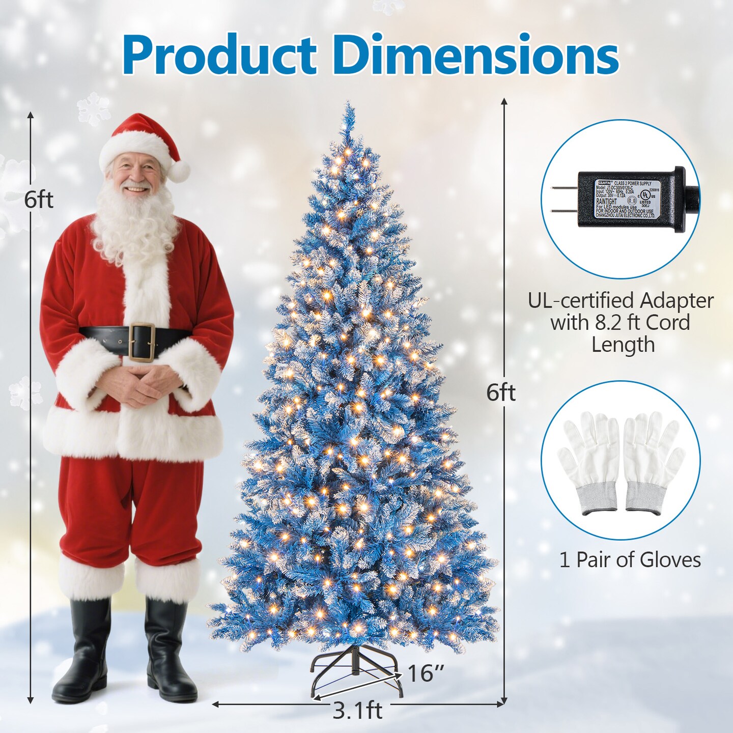 Blue PVC and Metal LED Christmas Tree with 270 Lights - Pre-Lit