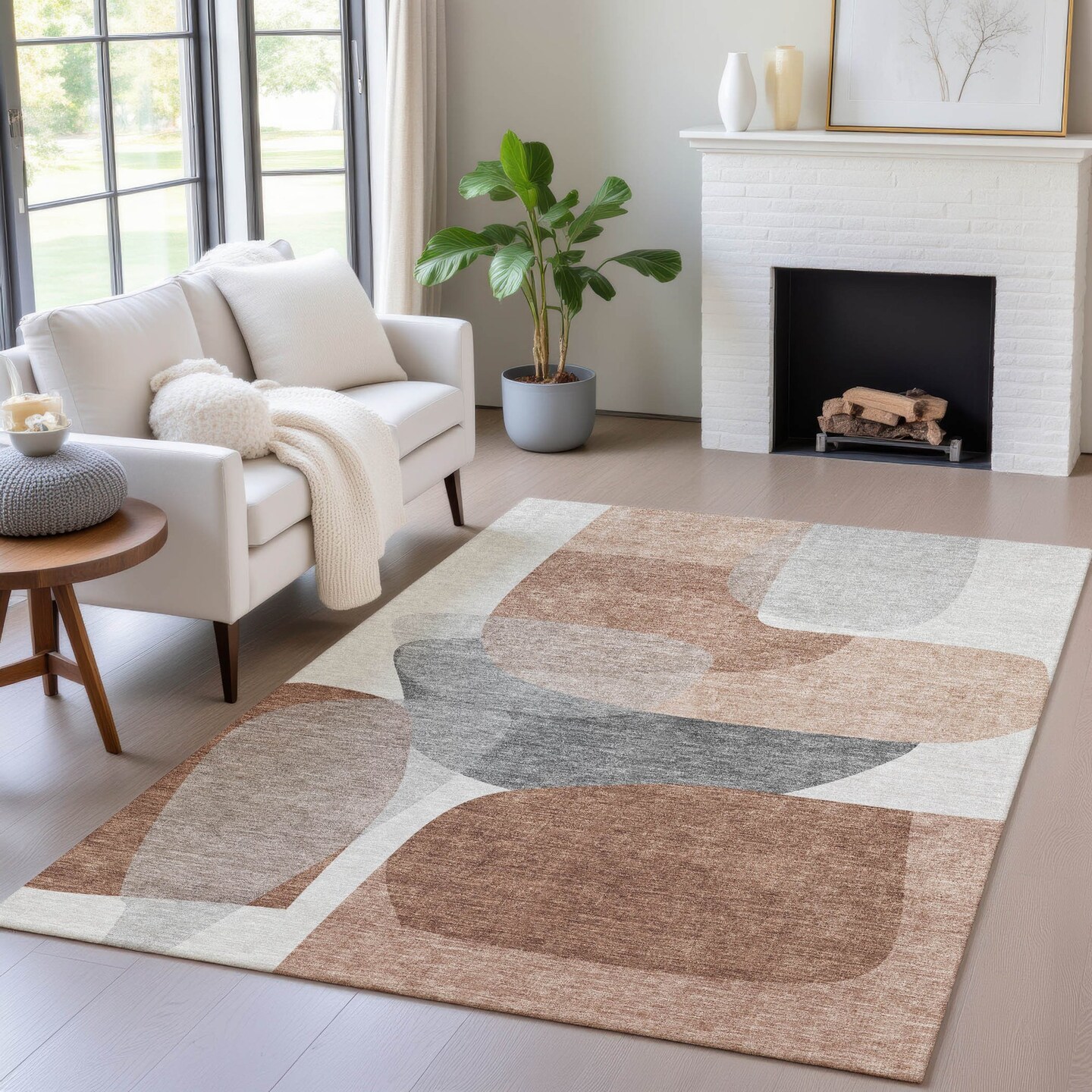Edge Collections - 5' x 8' - Brown - Abstract Washable Area Rug for Indoor and Outdoor Use - 1 Piece