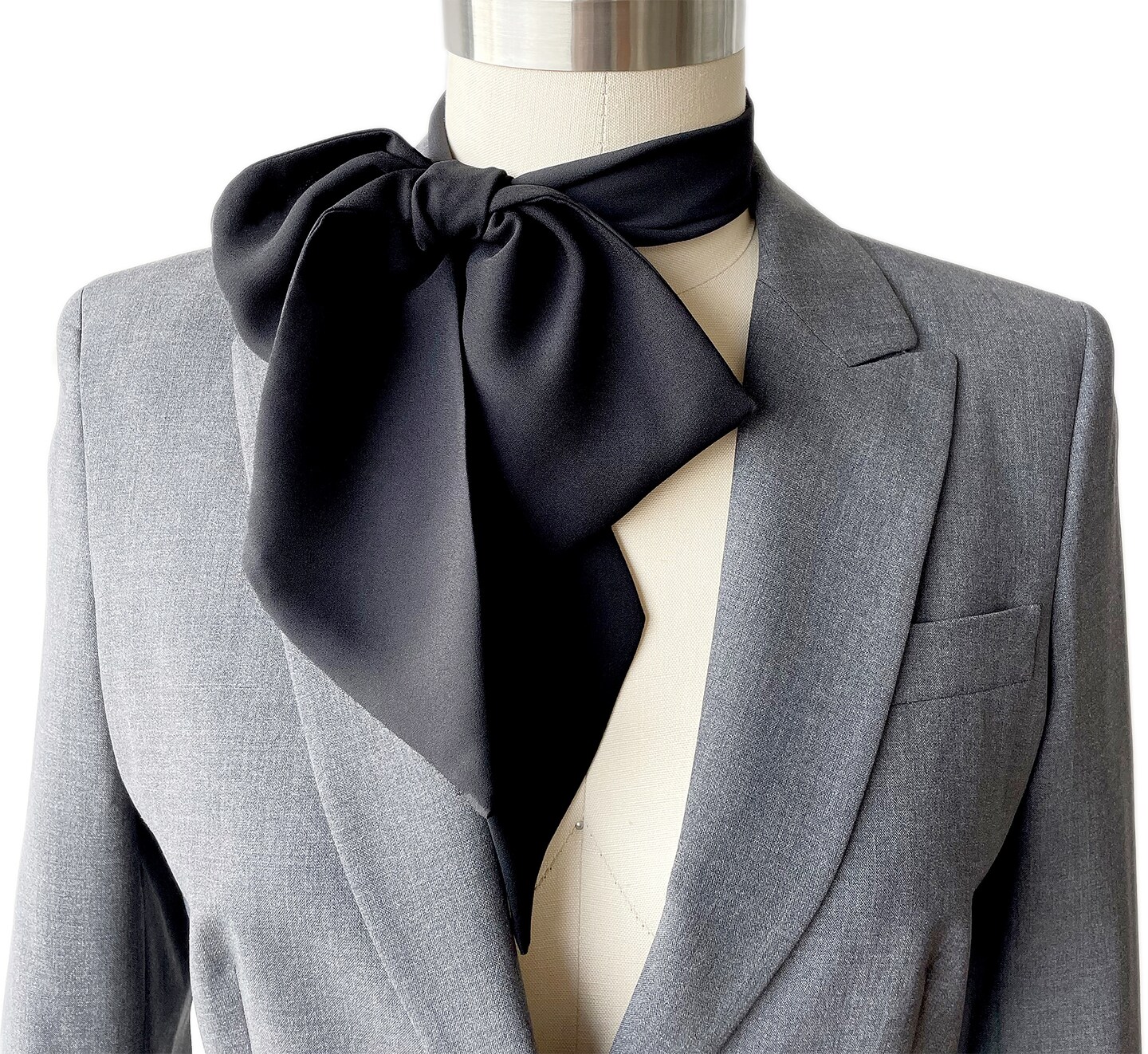 Long Black Skinny Scarf, Necktie, Bow, Hair Tie, 57