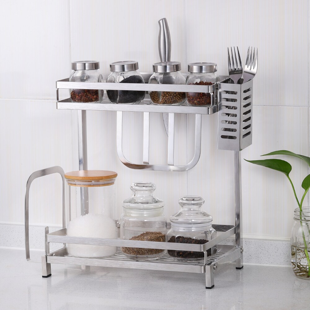 2-Tier Spices Kitchen Utensils Standing Storage Rack Jars Bottles Cup Rack Home Storage Rack