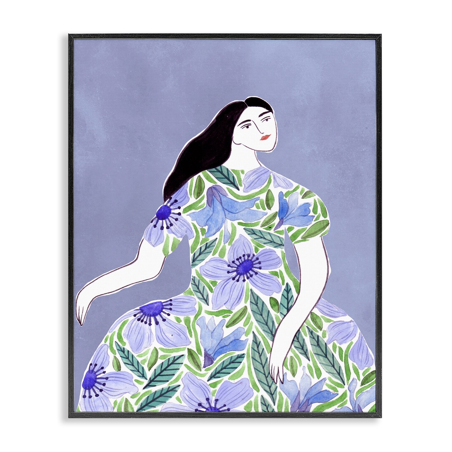 Stupell Industries Woman in Blue Floral Gown Framed Giclee Wall Art Design by Melissa Wang
