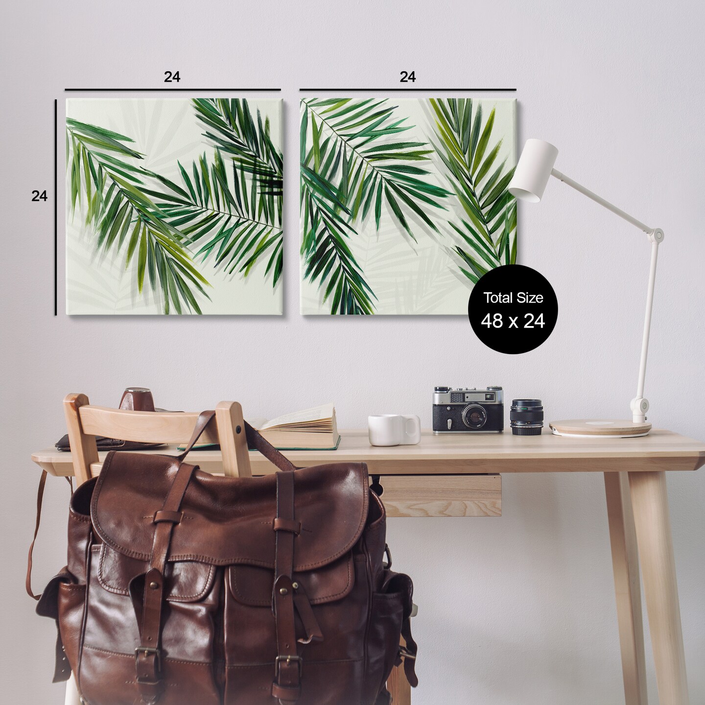 Stupell Industries Palm Fronds over Neutral 2pc Canvas Wall Art Set Design by Hannah Dawson