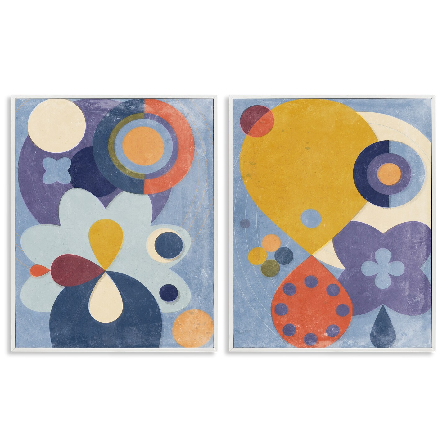 Stupell Industries Retro Shapes on Blue 2pc Framed Giclee Wall Art Set Design by Victoria Barnes