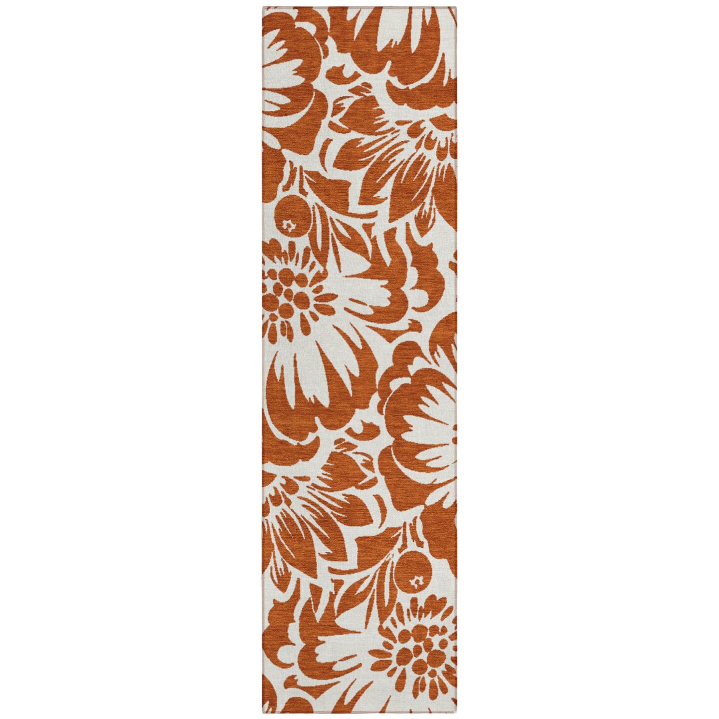 Edge Collections - 2' x 8' - Brown - Floral Indoor Outdoor Runner Rug - 1 Piece