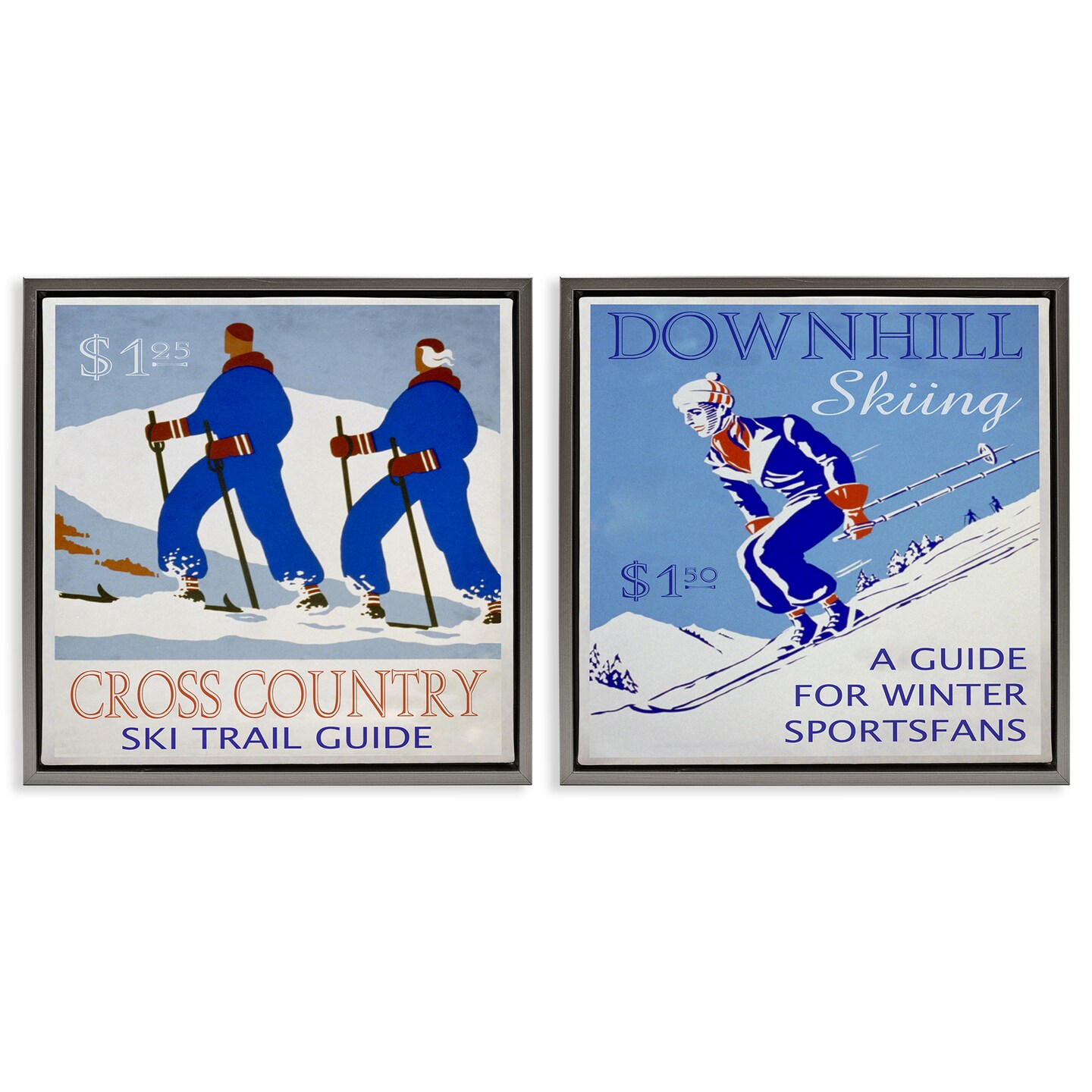 Stupell Industries Cross Country Skiing Posters 2pc Floater Framed Canvas Wall Art Set Design by Graffi*tee Studios