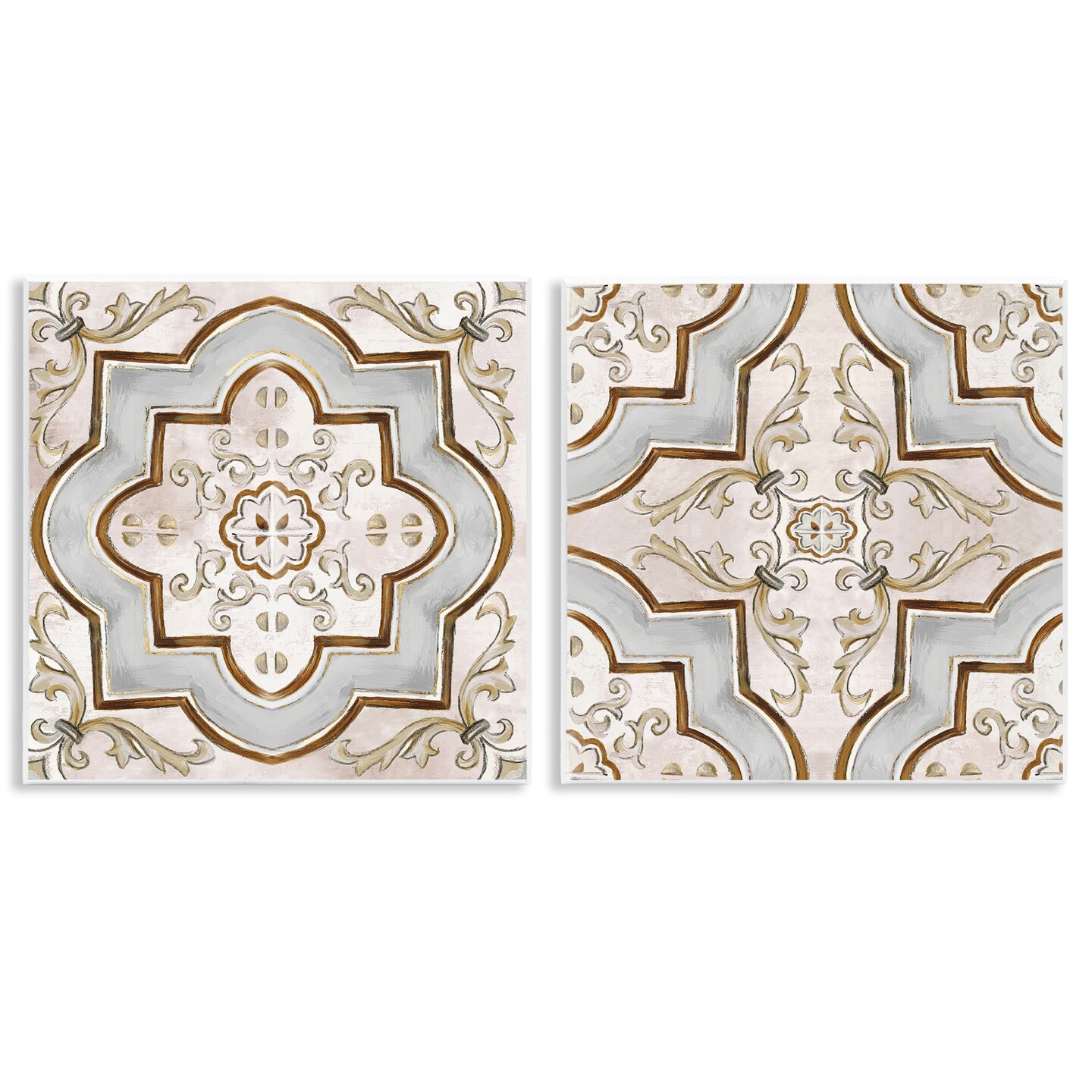 Stupell Industries Moroccan Tile in Neutrals 2pc Wall Plaque Art Set Design by Irena Orlov