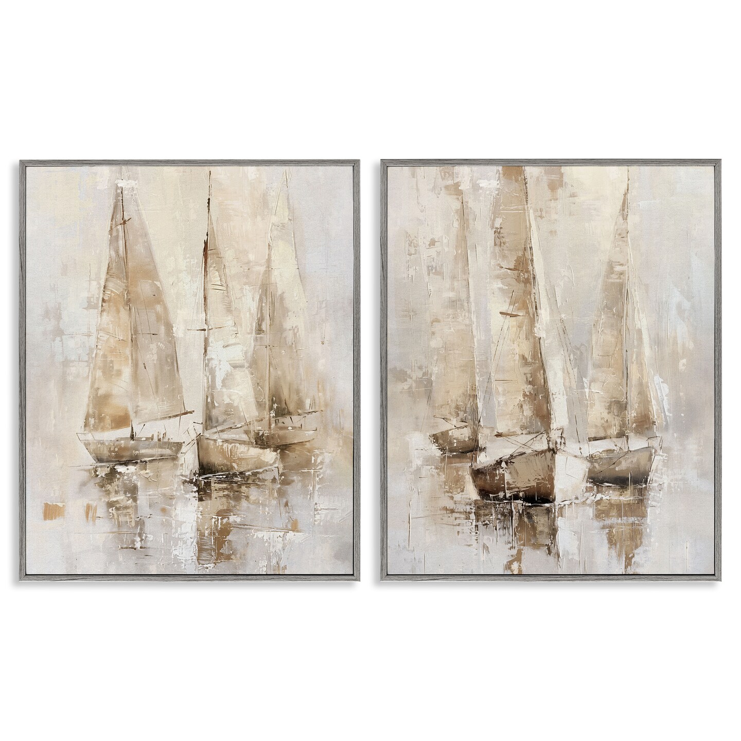 Stupell Industries Neutral Toned Sailboats 2pc Framed Giclee Wall Art Set Design by Nina Blue