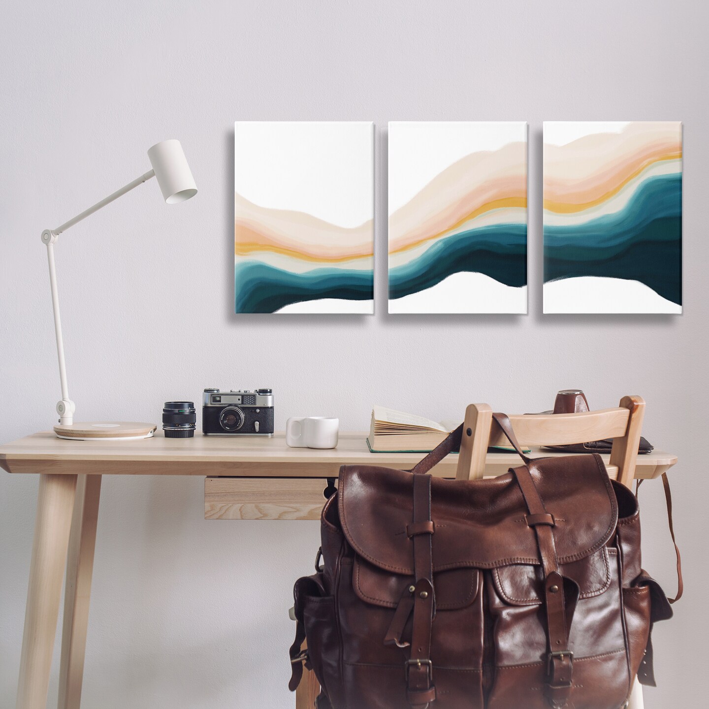 Stupell Industries Fluid Peach Swirl 3pc Canvas Wall Art Set Design by JJ Design House, LLC.