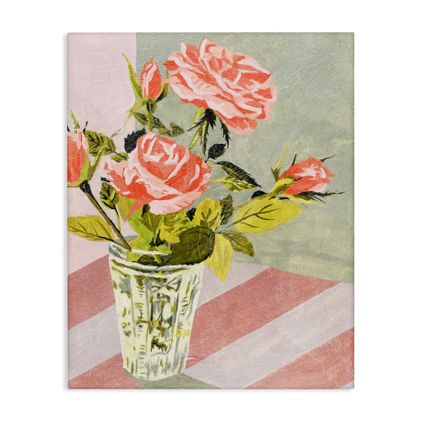 Stupell Industries Pink Roses on Stripes Canvas Wall Art Design by Melissa Wang
