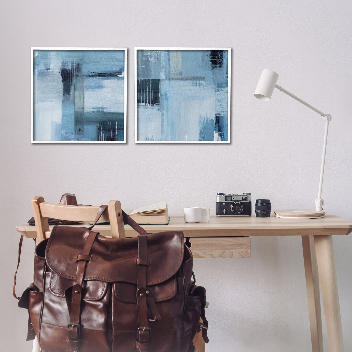 Stupell Industries Blue Abstract Linear Details 2pc Framed Giclee Wall Art Set Design by Susan Jill